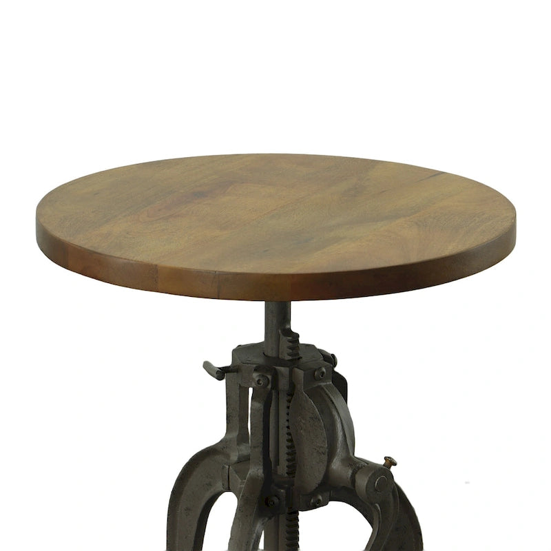 Table d'appoint à hauteur réglable avec plateau en manguier et base en fonte