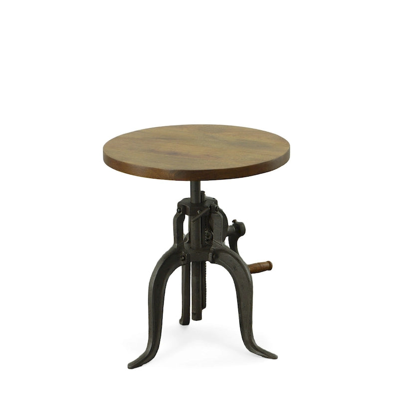 Table d'appoint à hauteur réglable avec plateau en manguier et base en fonte