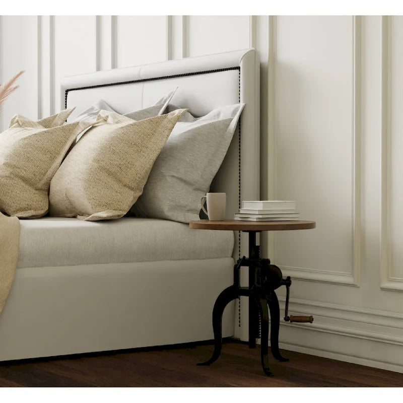 Table d'appoint à hauteur réglable avec plateau en manguier et base en fonte