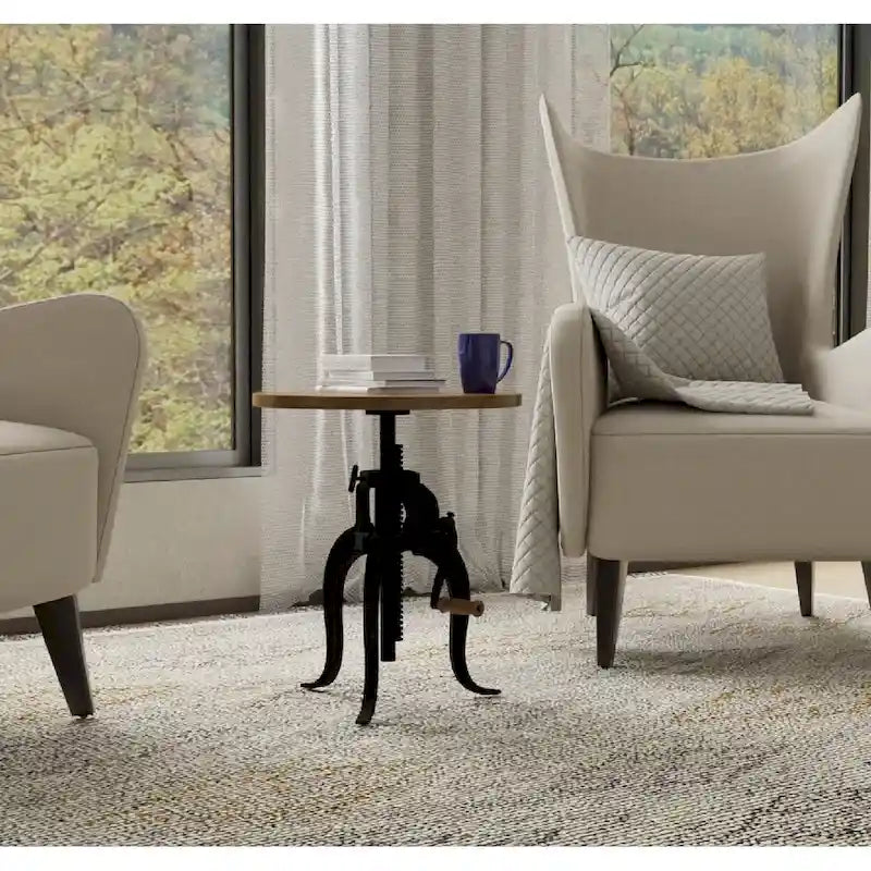 Table d'appoint à hauteur réglable avec plateau en manguier et base en fonte