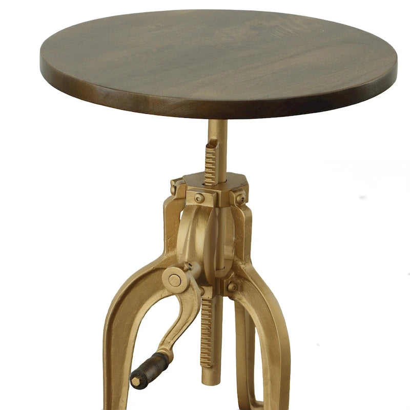 Table d'appoint à hauteur réglable avec plateau en manguier et base en fonte