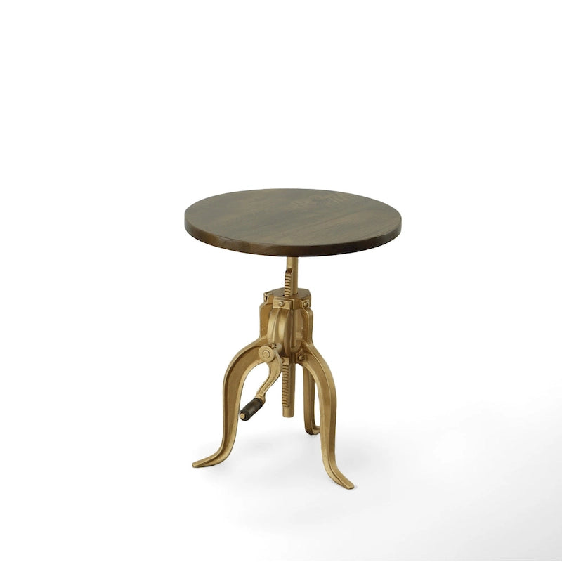 Table d'appoint à hauteur réglable avec plateau en manguier et base en fonte