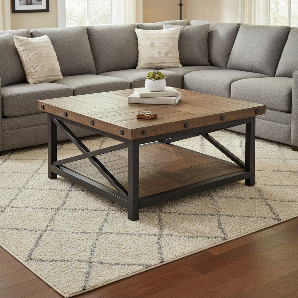 Homestyles Carpenter Brown Wood Square Coffee Table
