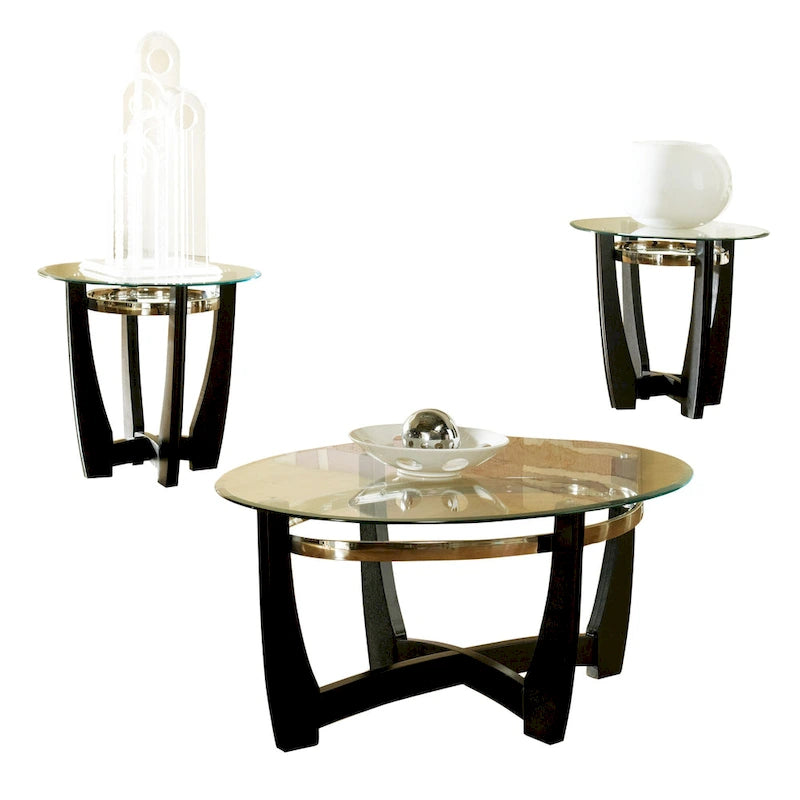 Tables d'appoint en verre (lot de 3) avec base noire