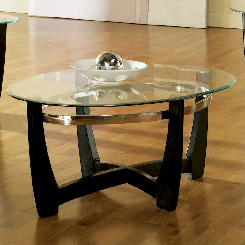 Tables d'appoint en verre (lot de 3) avec base noire