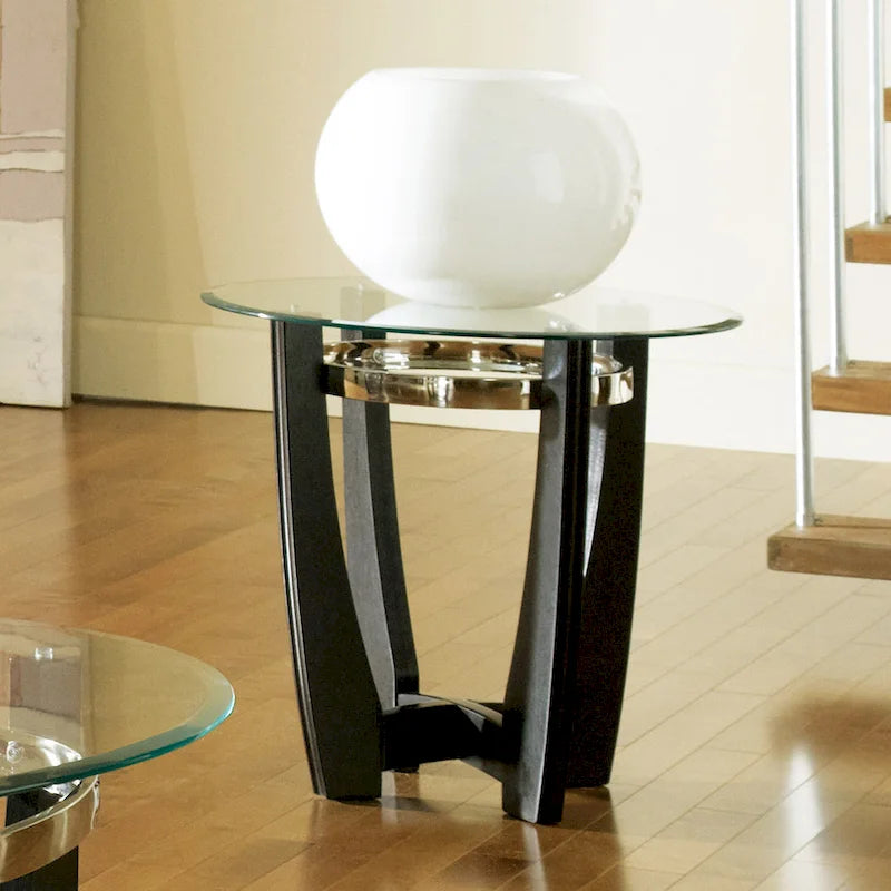 Tables d'appoint en verre (lot de 3) avec base noire