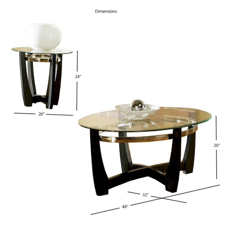 Tables d'appoint en verre (lot de 3) avec base noire