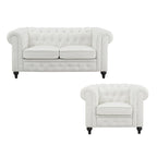 Collection Élégance Chesterfield : Causeuse et fauteuil d'appoint à accoudoirs roulés pour salon, bureau, réception