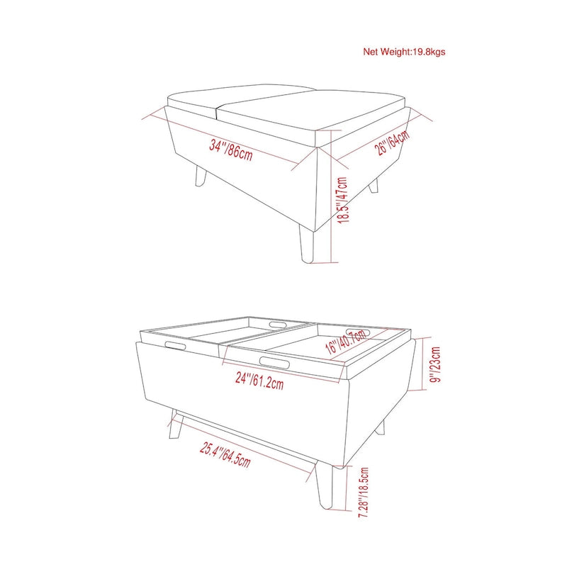 Repose-pieds/Table basse rectangulaire Mid-Century Moderne de 34 pouces de large