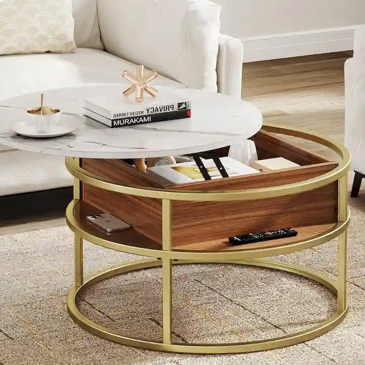 Round Lift Top Extendable Frame Coffee Table with Hide Storage