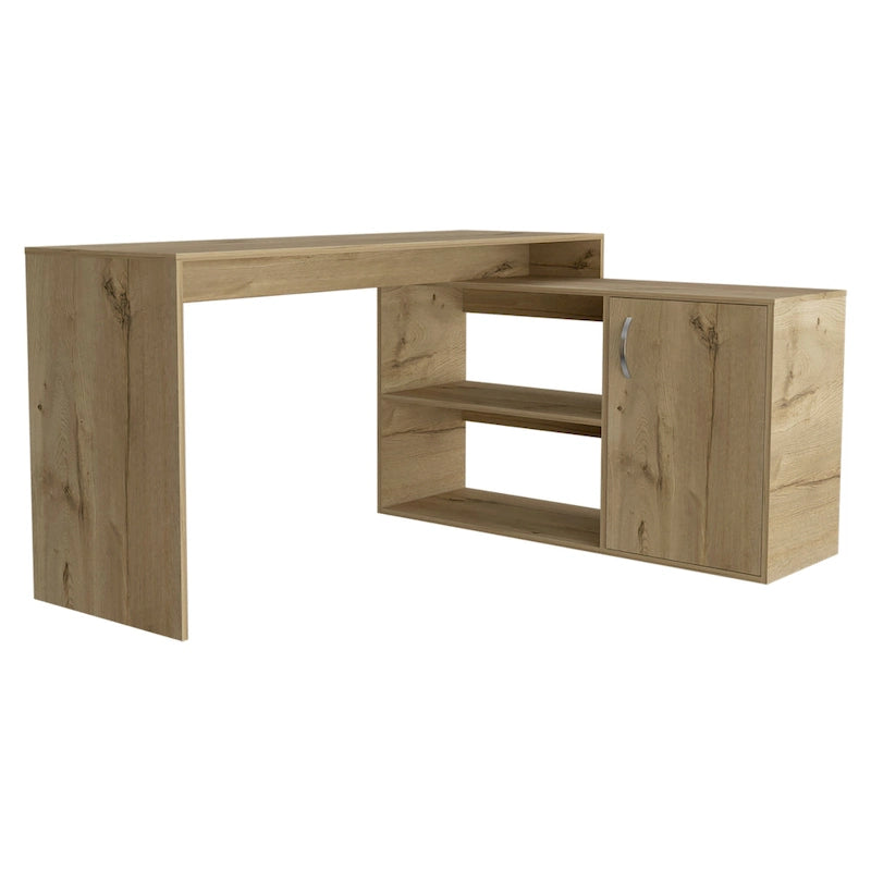 Bureau d'angle avec deux étagères et un placard à une porte