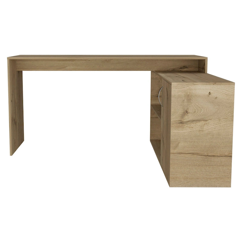 Bureau d'angle avec deux étagères et un placard à une porte