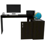 Bureau d'angle avec deux étagères et un placard à une porte