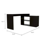 Bureau d'angle avec deux étagères et un placard à une porte