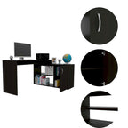 Bureau d'angle avec deux étagères et un placard à une porte