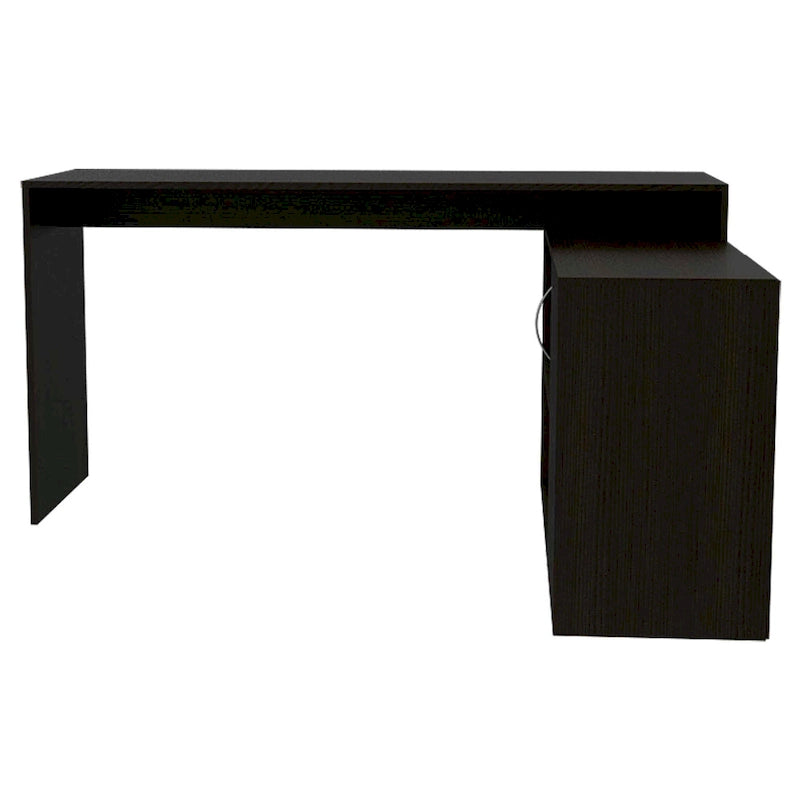Bureau d'angle avec deux étagères et un placard à une porte