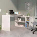 Bureau d'angle avec deux étagères et un placard à une porte