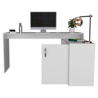 Bureau d'angle avec deux étagères et un placard à une porte