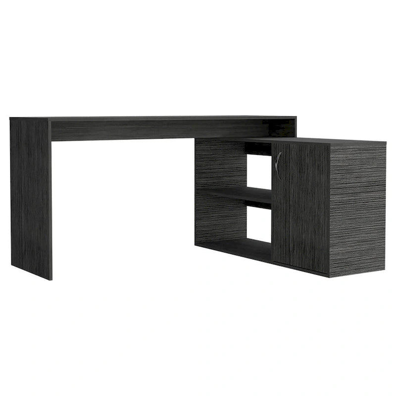 Bureau d'angle avec deux étagères et un placard à une porte