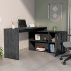 Bureau d'angle avec deux étagères et un placard à une porte