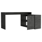 Bureau d'angle avec deux étagères et un placard à une porte