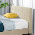 Cadre de lit plateforme capitonné beige à motif diamant