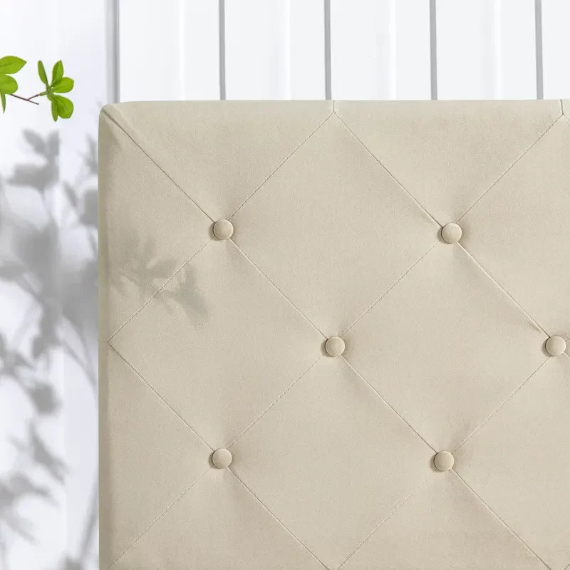 Cadre de lit plateforme capitonné beige à motif diamant