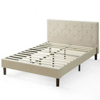 Cadre de lit plateforme capitonné beige à motif diamant