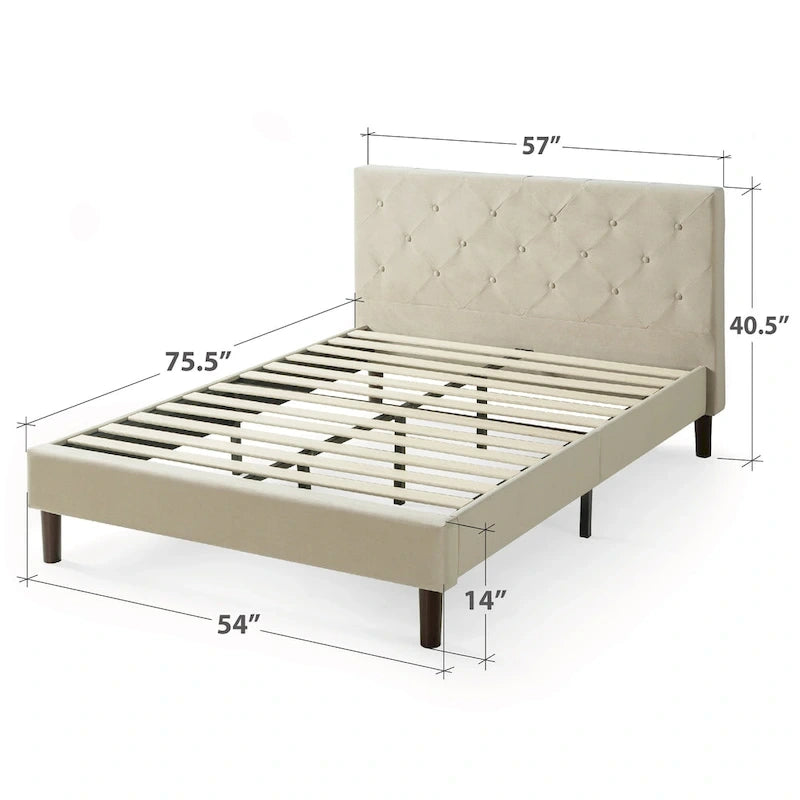 Cadre de lit plateforme capitonné beige à motif diamant