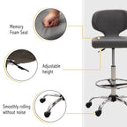 Tabouret roulant réglable pivotant en cuir synthétique pour chaise de bureau avec roulettes