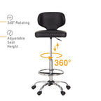 Tabouret roulant réglable pivotant en cuir synthétique pour chaise de bureau avec roulettes