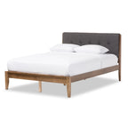 Lit plateforme en tissu et bois de style Mid-Century