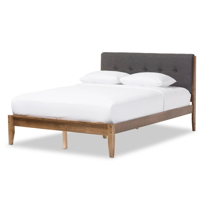 Lit plateforme en tissu et bois de style Mid-Century