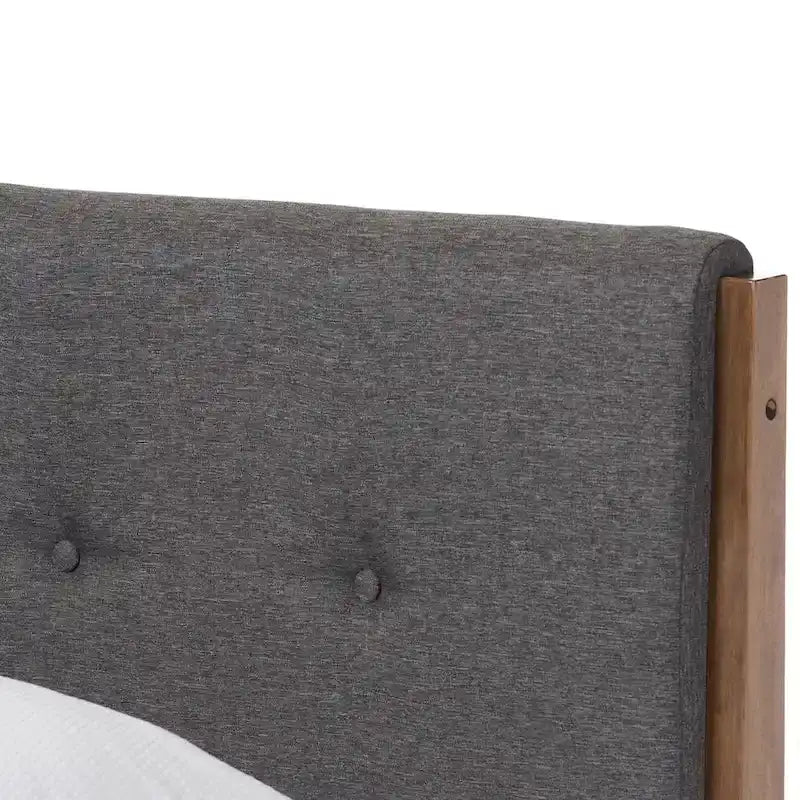 Lit plateforme en tissu et bois de style Mid-Century