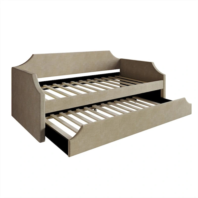 Lit de repos double en lin Elegance avec lit gigogne