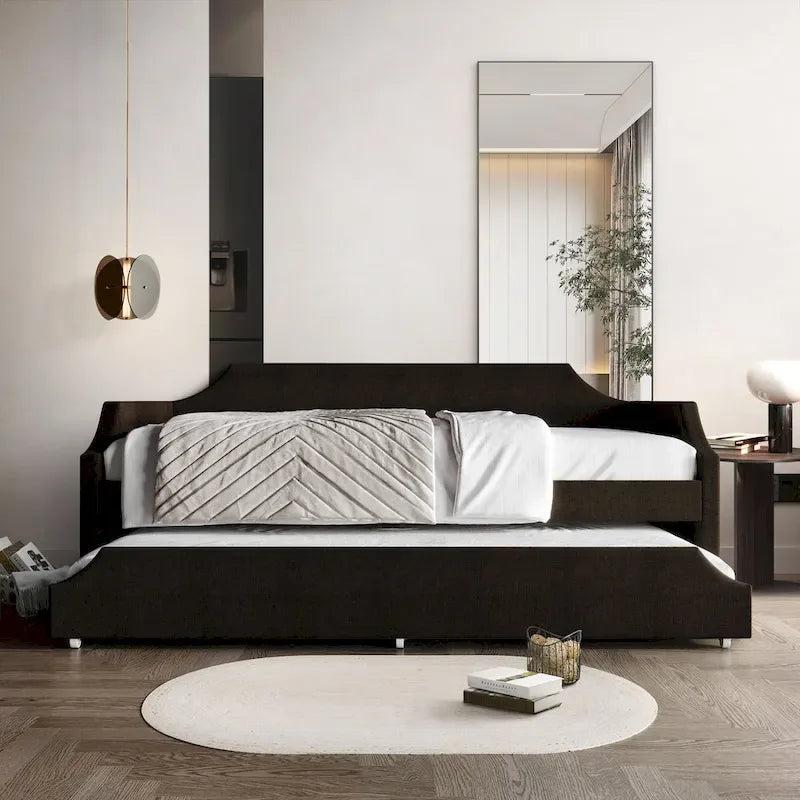 Lit de repos double en lin Elegance avec lit gigogne