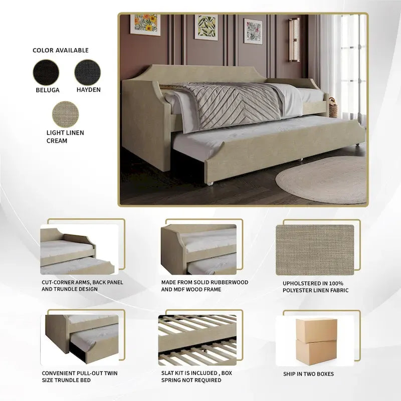 Lit de repos double en lin Elegance avec lit gigogne