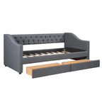 Lit de repos double rembourré avec deux tiroirs, support à lattes en bois, gris