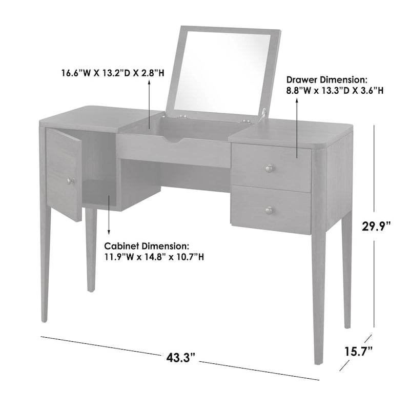 Ensemble coiffeuse et tabouret avec miroir rabattable et rangement