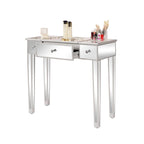 Bureau console coiffeuse à plateau relevable et 1 tiroir, finition miroir argentée