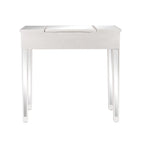 Bureau console coiffeuse à plateau relevable et 1 tiroir, finition miroir argentée