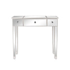 Bureau console coiffeuse à plateau relevable et 1 tiroir, finition miroir argentée