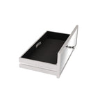 Bureau console coiffeuse à plateau relevable et 1 tiroir, finition miroir argentée