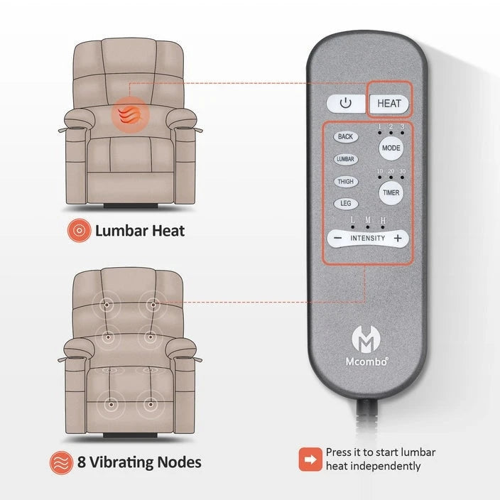 Fauteuil inclinable électrique double moteur avec massage et chauffage, en similicuir