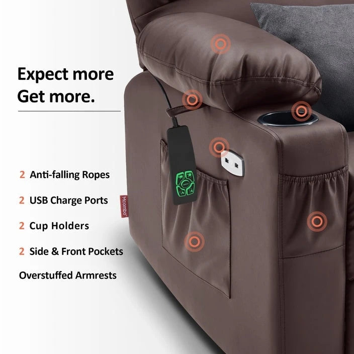 Fauteuil inclinable électrique double moteur avec massage et chauffage, en similicuir