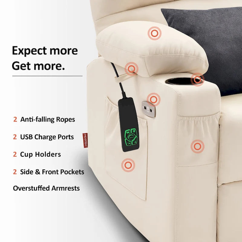 Fauteuil inclinable électrique double moteur avec massage et chauffage, en similicuir
