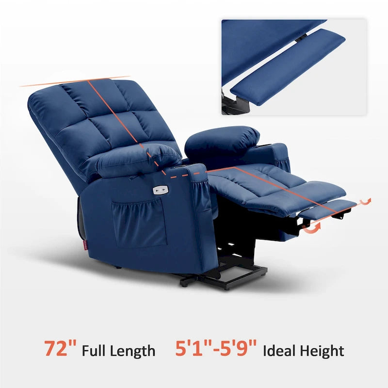 Fauteuil inclinable électrique double moteur avec massage et chauffage, en similicuir