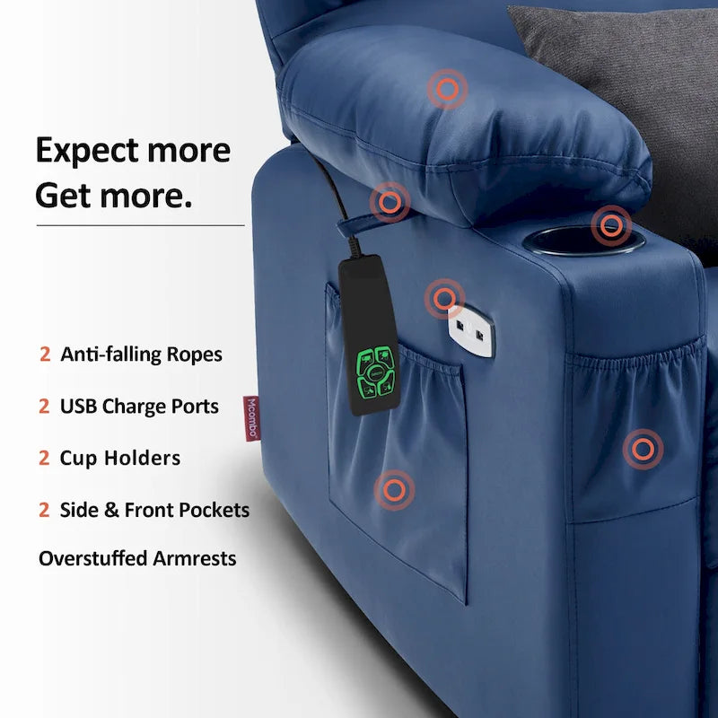Fauteuil inclinable électrique double moteur avec massage et chauffage, en similicuir
