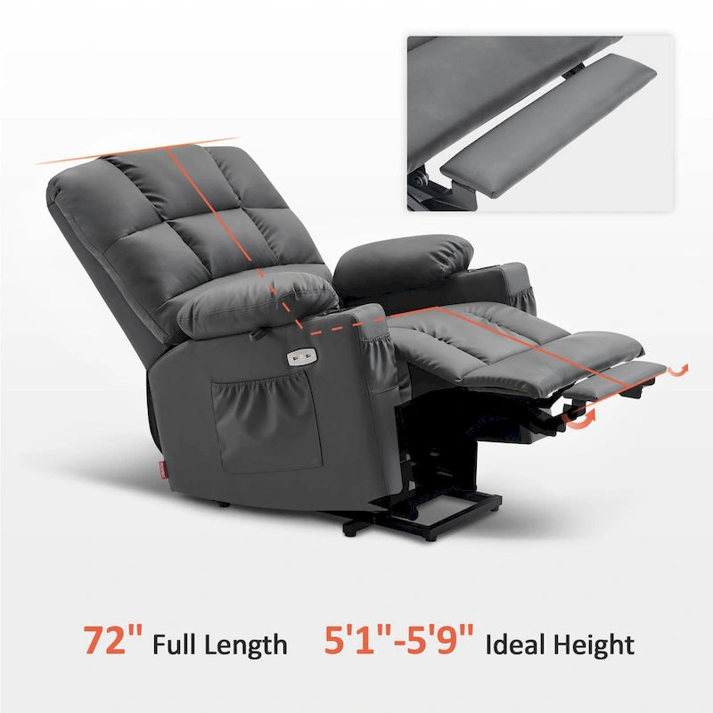 Fauteuil inclinable électrique double moteur avec massage et chauffage, en similicuir