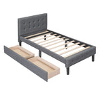 Lit plateforme rembourré de taille double avec 2 tiroirs